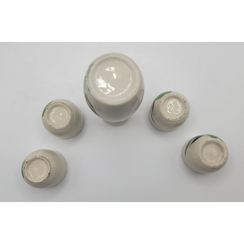 Vintage Ceramic Sake Set – Bamboo Motif Tokkuri with 4 Cups – Japanese Style Sto - Picture 7 of 9